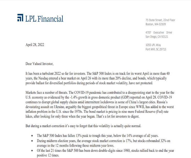 Client Letter | An Attractive Entry Point | April 28, 2022
