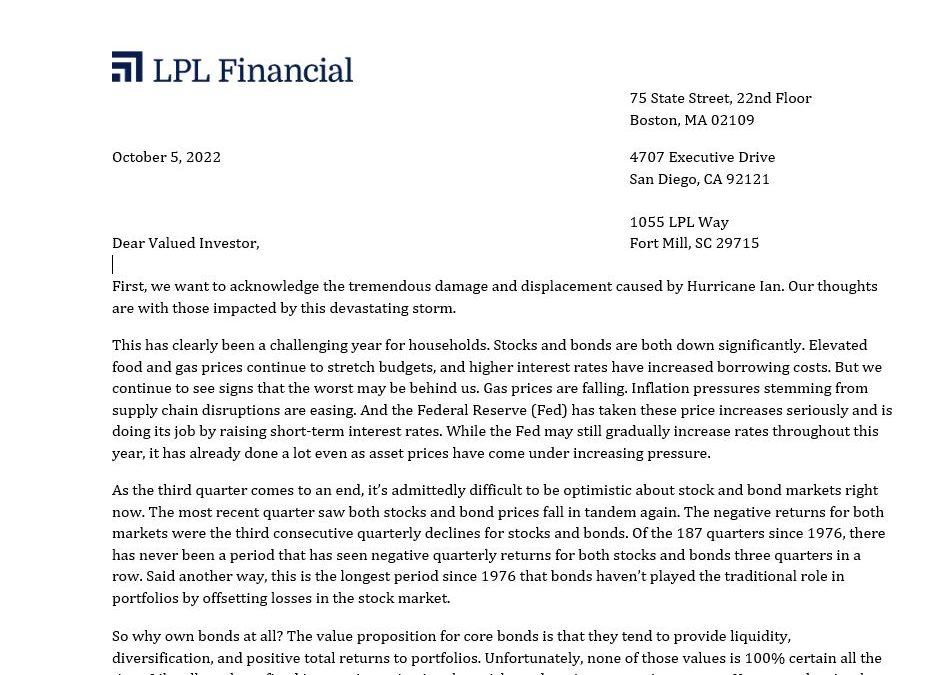 Client Letter | Could the Worst be Behind Us? | October 5, 2022